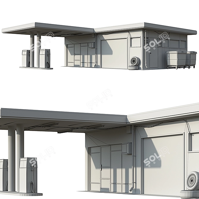 Vintage Gas Station Model 3D model image 6