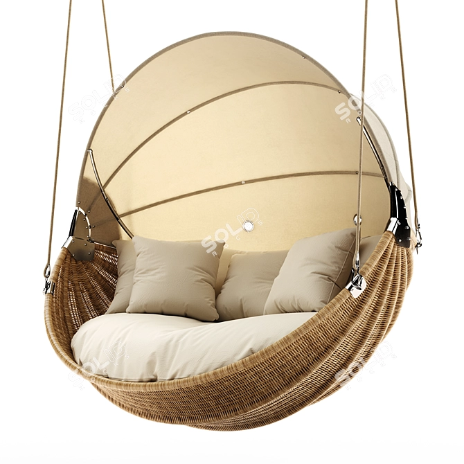 Rustic Rattan Swing Furniture 3D model image 2