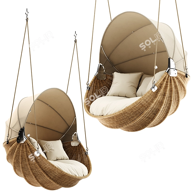 Rustic Rattan Swing Furniture 3D model image 6