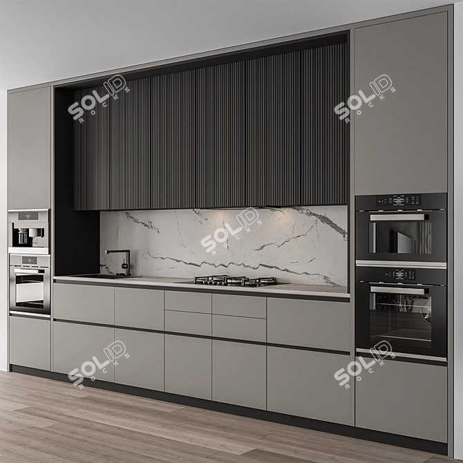 Sleek Gray & Black Kitchen Cabinets 3D model image 1