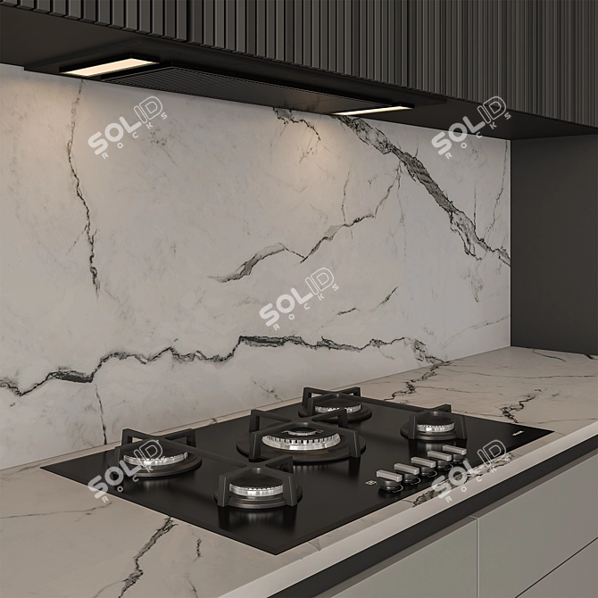 Sleek Gray & Black Kitchen Cabinets 3D model image 2