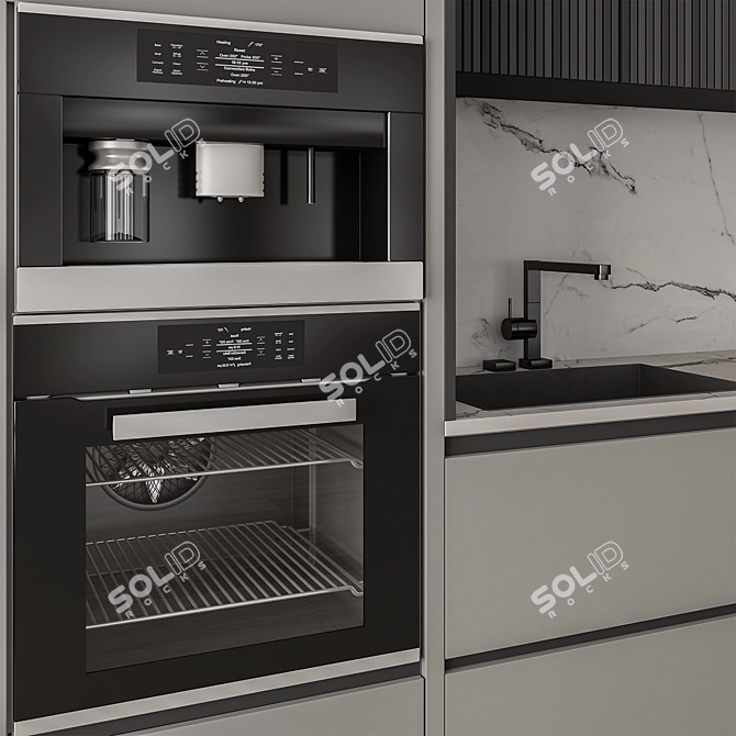 Sleek Gray & Black Kitchen Cabinets 3D model image 3