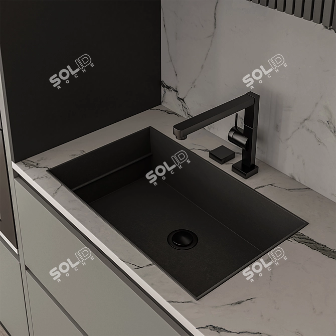 Sleek Gray & Black Kitchen Cabinets 3D model image 4