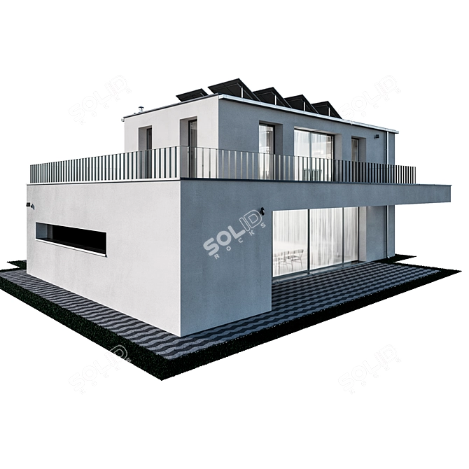 Nighttime Modern House 3D Model 3D model image 2