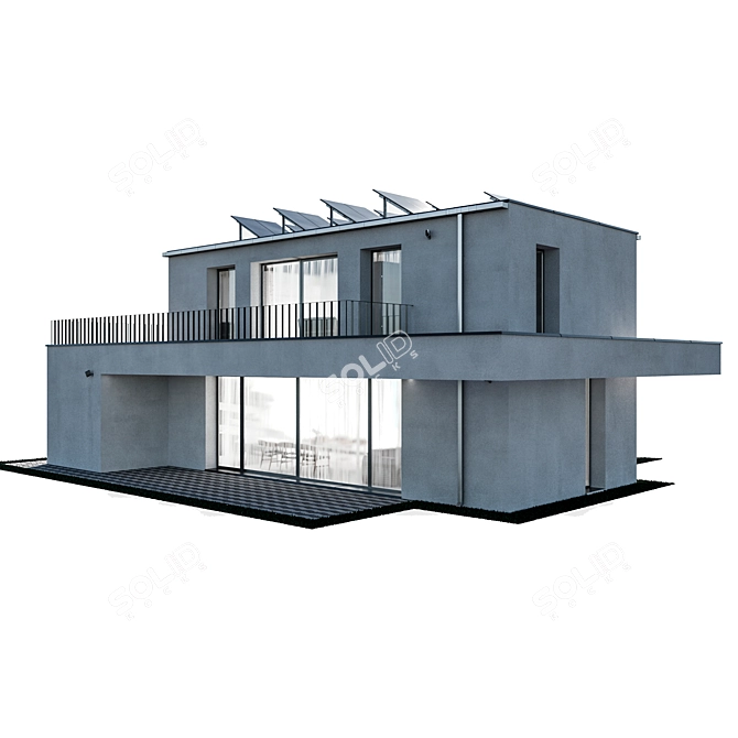 Nighttime Modern House 3D Model 3D model image 3