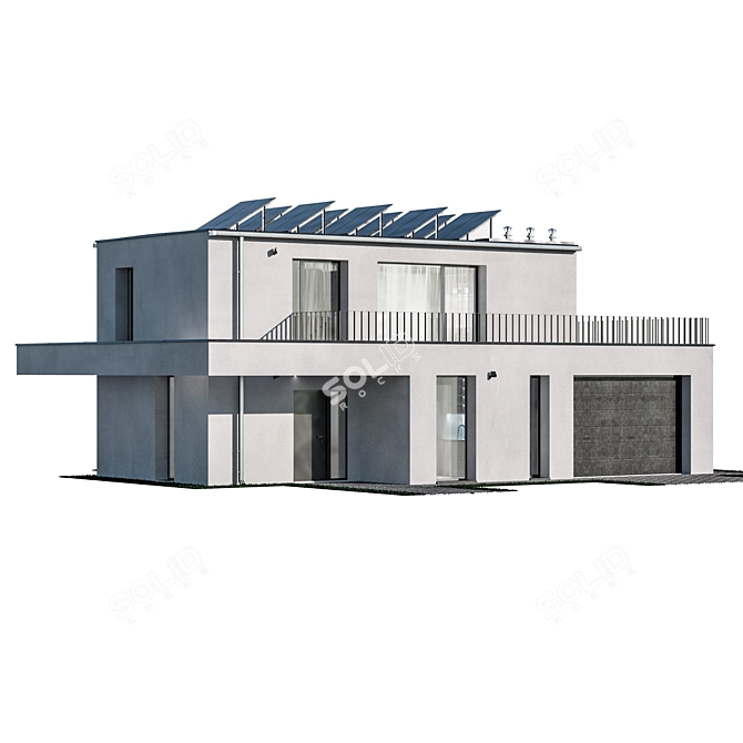 Nighttime Modern House 3D Model 3D model image 6