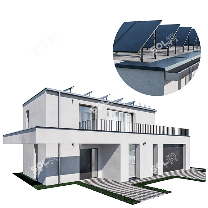 Nighttime Modern House 3D Model 3D model image 8