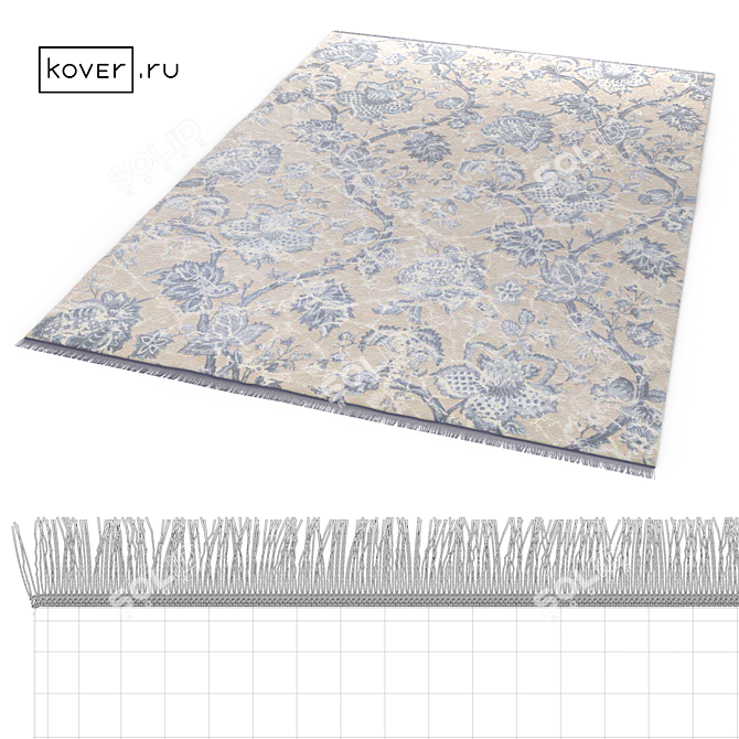 Shabby Chic Blue Flower Wool Rug 3D model image 2