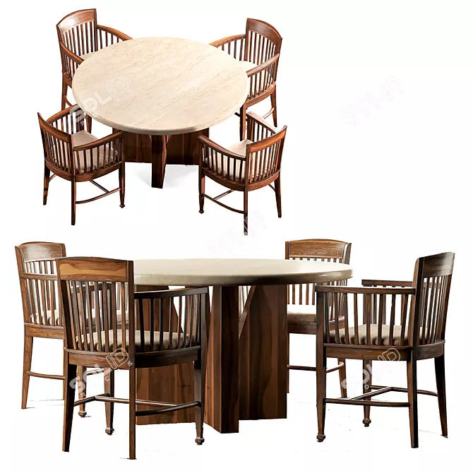 Round Table Dining Set, 4 Chairs 3D model image 1