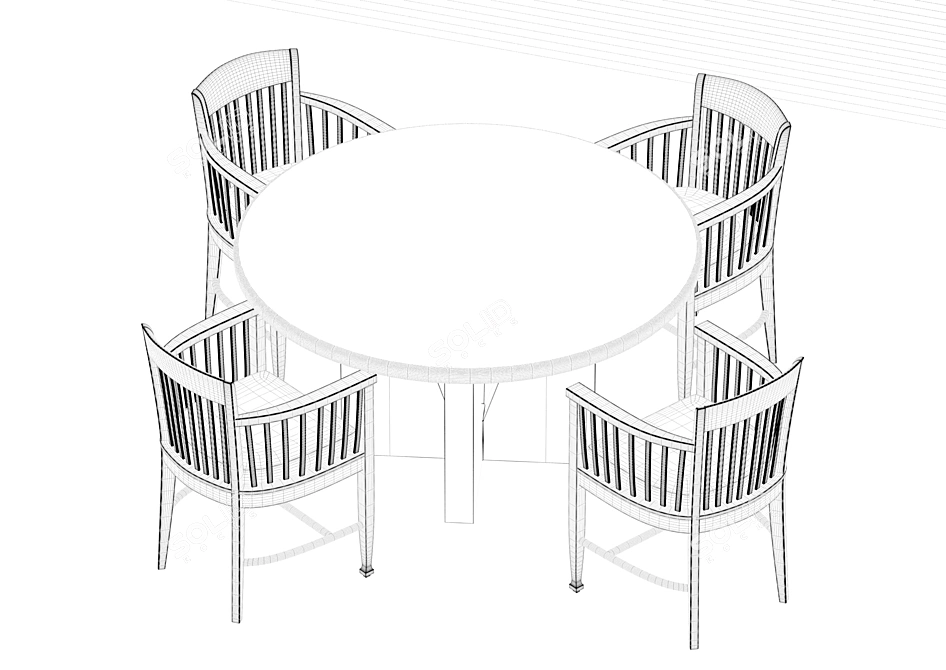 Round Table Dining Set, 4 Chairs 3D model image 2