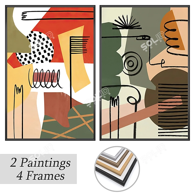Gallery Art Set with Frames 3D model image 1