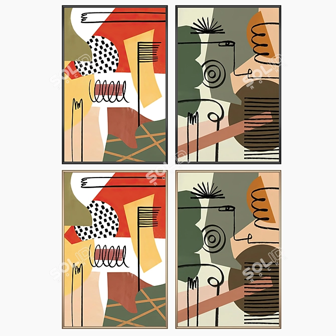 Gallery Art Set with Frames 3D model image 2