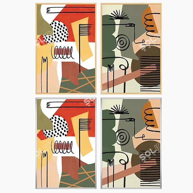 Gallery Art Set with Frames 3D model image 3