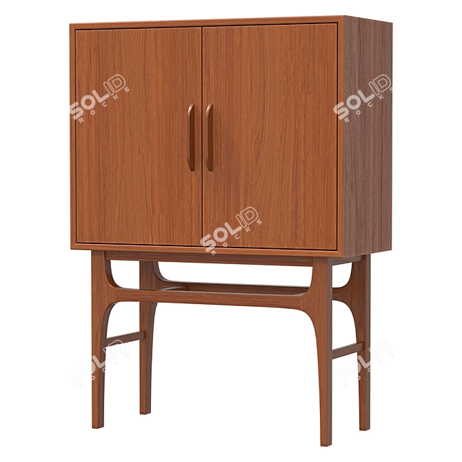 Vintage Walnut Finish Bar Furniture 3D model image 1