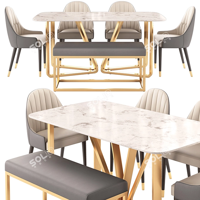 Modern Suede Leather Dining Set 3D model image 1