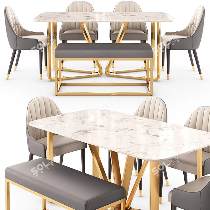 Modern Suede Leather Dining Set 3D model image 7