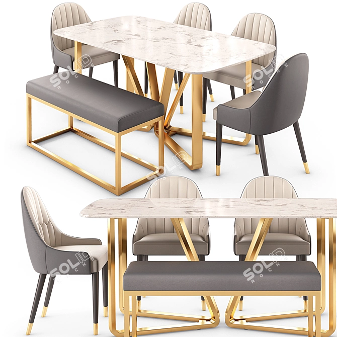 Modern Suede Leather Dining Set 3D model image 8