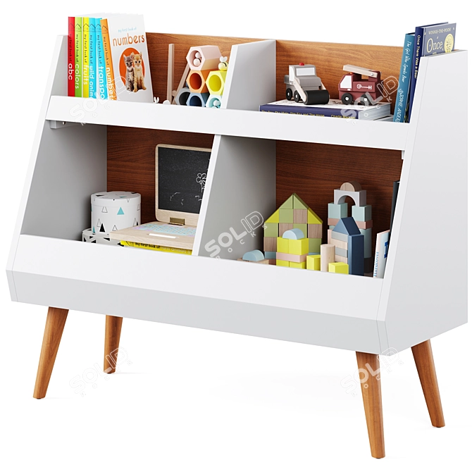 Walnut & White Mid-Century Bookcase 3D model image 1