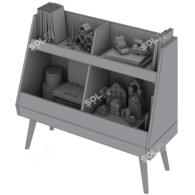 Walnut & White Mid-Century Bookcase 3D model image 7