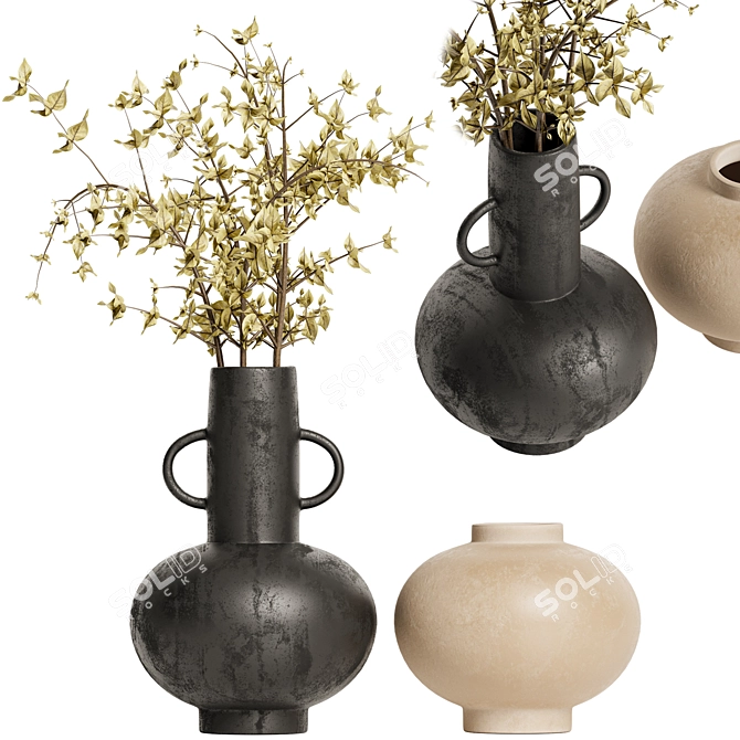 Modern Black Vase Set 3D model image 1