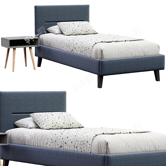 Velvet Blue Single Bed Frame 3D model image 2