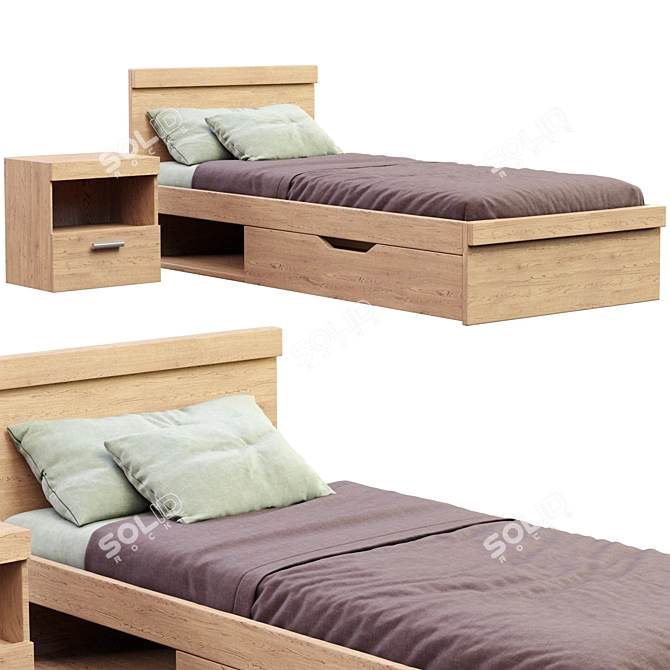 Modern Oskar Single Bed Frame 3D model image 1