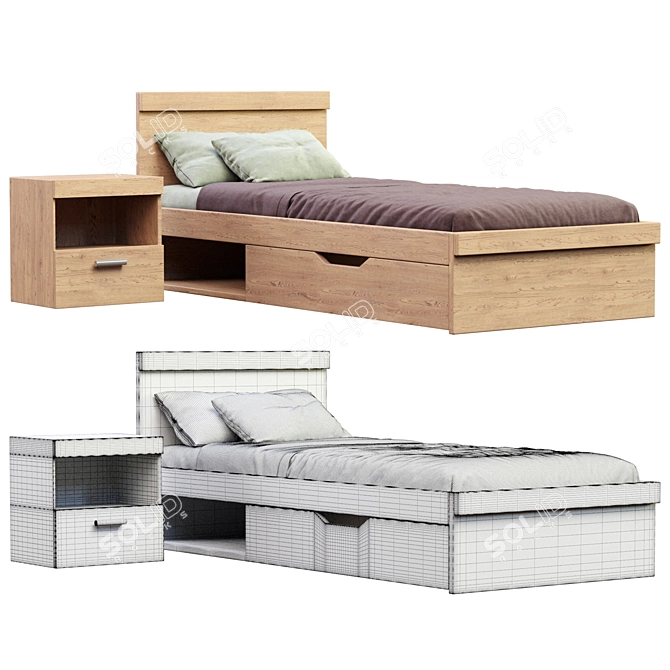 Modern Oskar Single Bed Frame 3D model image 3