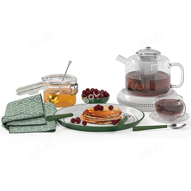 Modern Breakfast Table Set 3D model image 1