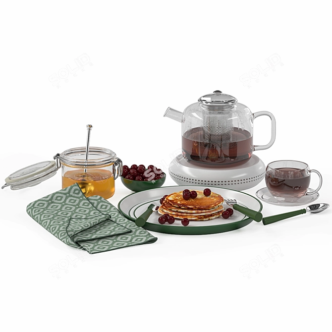 Modern Breakfast Table Set 3D model image 2