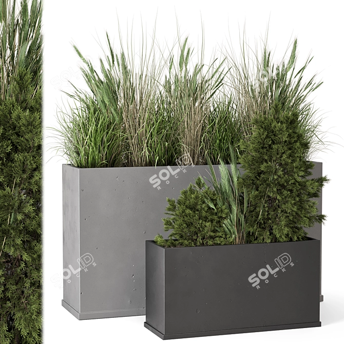 Rusty Concrete Pot with Outdoor Bush 3D model image 1