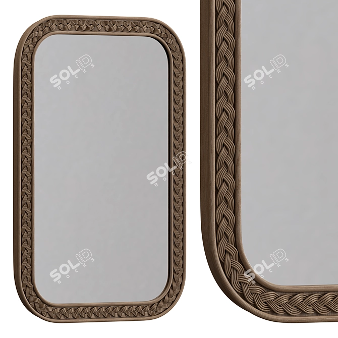 Natural Wooden Rectangle Rattan Mirror 3D model image 1