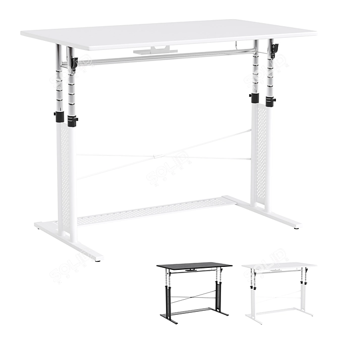 Gaming Desk Black and White 3D model image 1