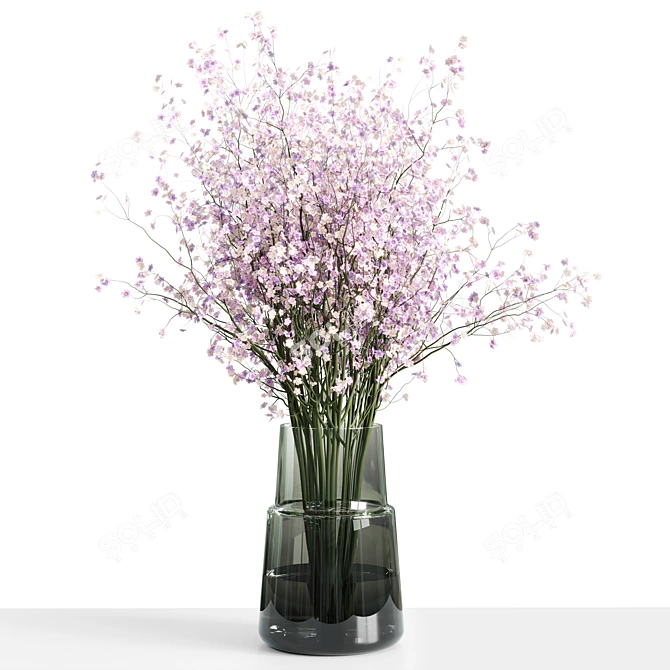 Pink Floral Bouquet in Green Glass Vase 3D model image 1