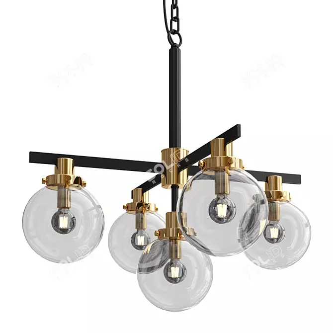 Matte Black and Gold Chandelier 3D model image 1