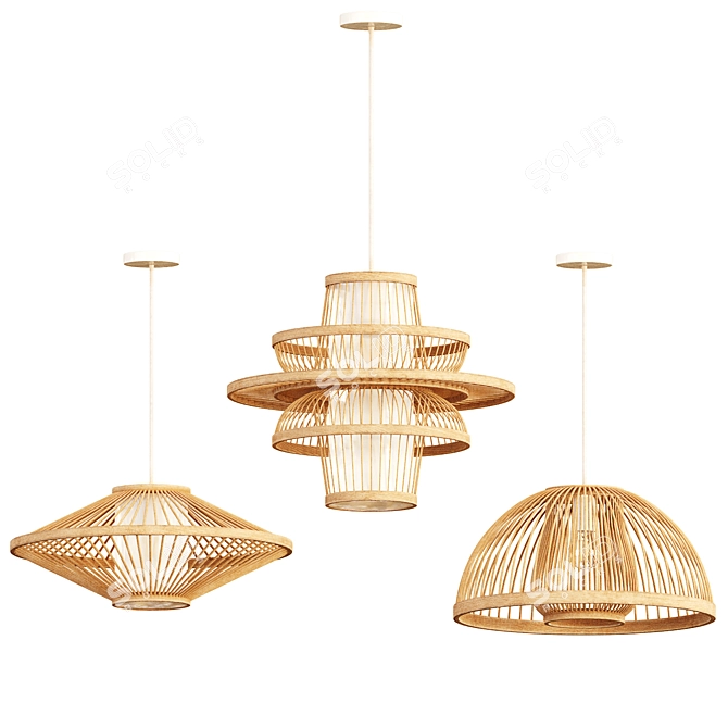 Sleek Bamboo Pendant Light 3D model image 1