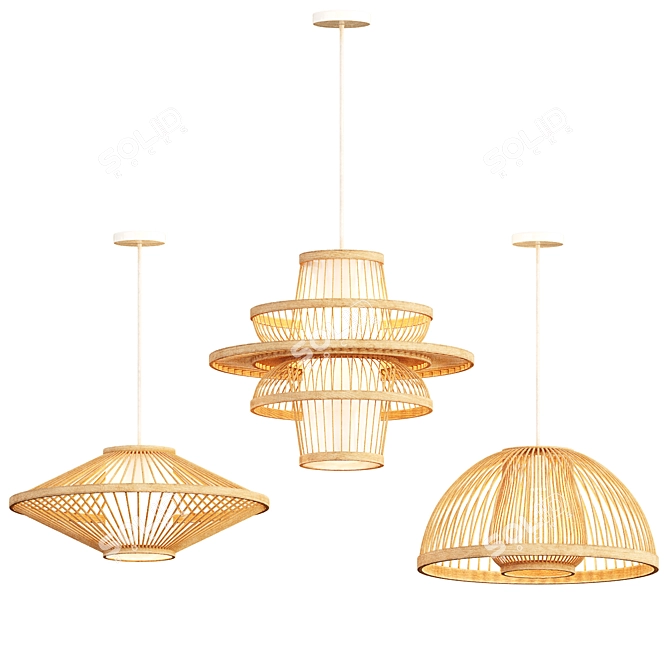 Sleek Bamboo Pendant Light 3D model image 2