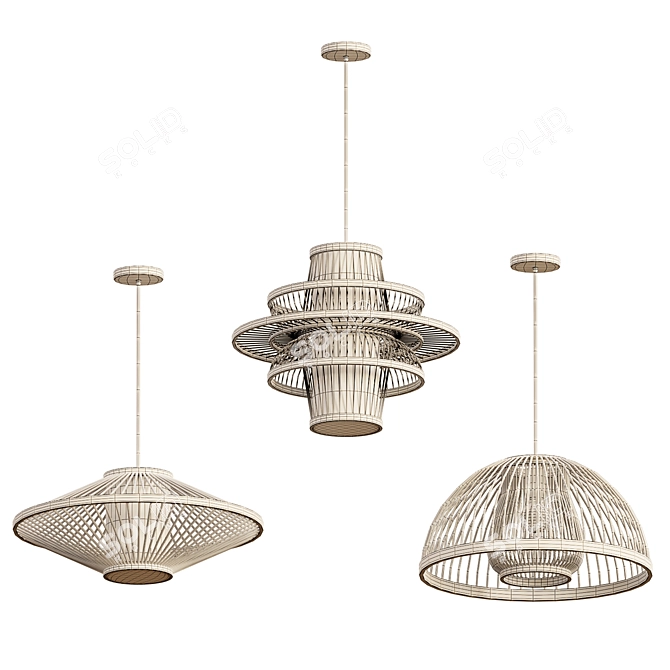 Sleek Bamboo Pendant Light 3D model image 6