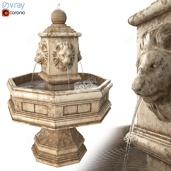 Elegant Lion Fountain Sculpture 3D model image 1