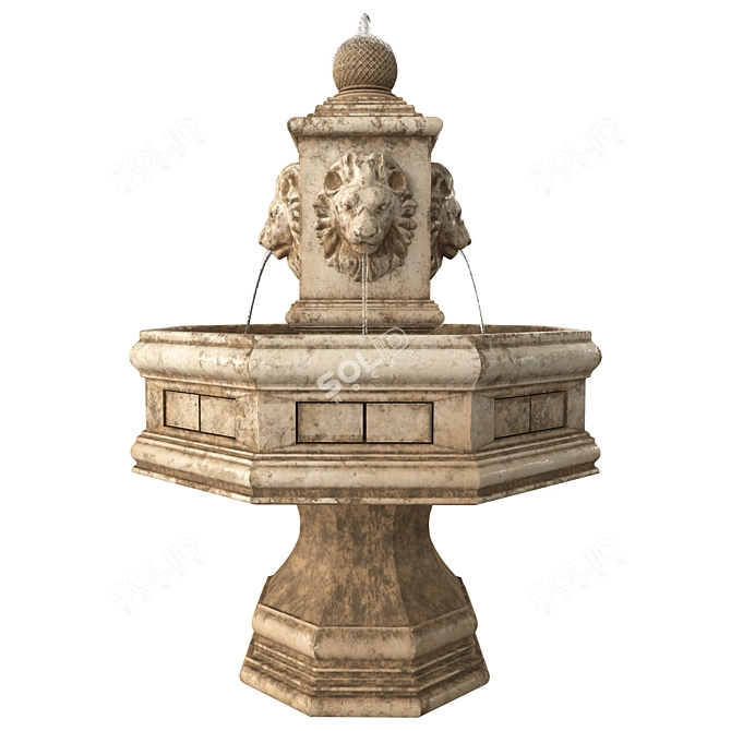 Elegant Lion Fountain Sculpture 3D model image 3