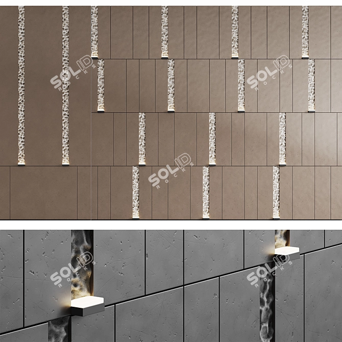 Modern Stone and Metal Wall Panel 3D model image 1