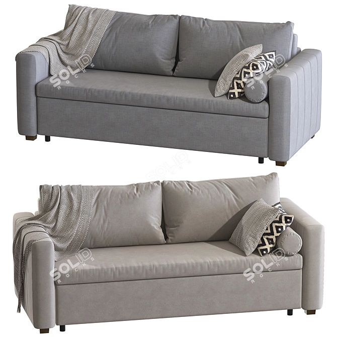 Modern Gray Convertible Sofa Bed 3D model image 1