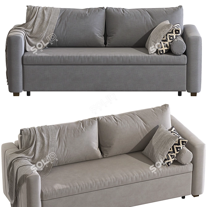 Modern Gray Convertible Sofa Bed 3D model image 2