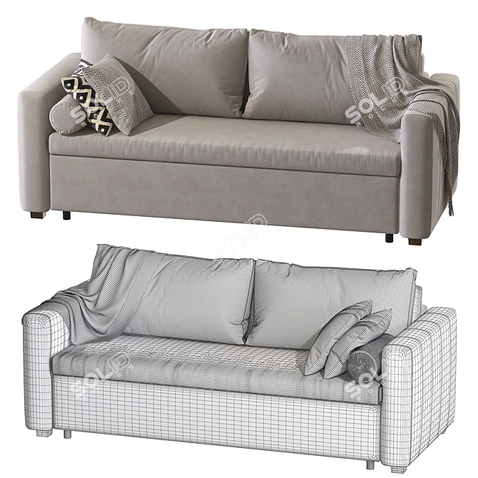 Modern Gray Convertible Sofa Bed 3D model image 3