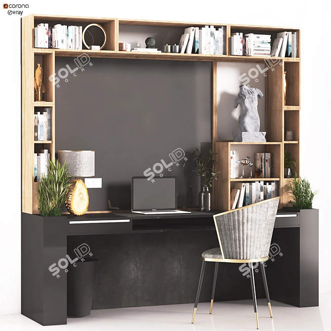 Modern Home Office Work Desk 3D model image 1