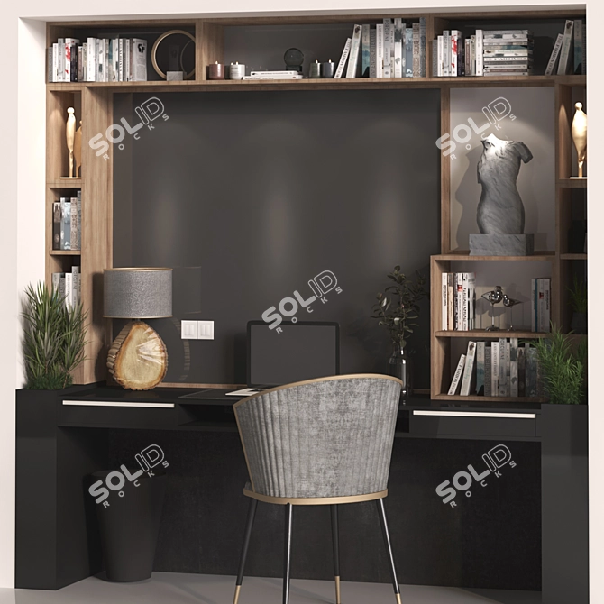 Modern Home Office Work Desk 3D model image 2