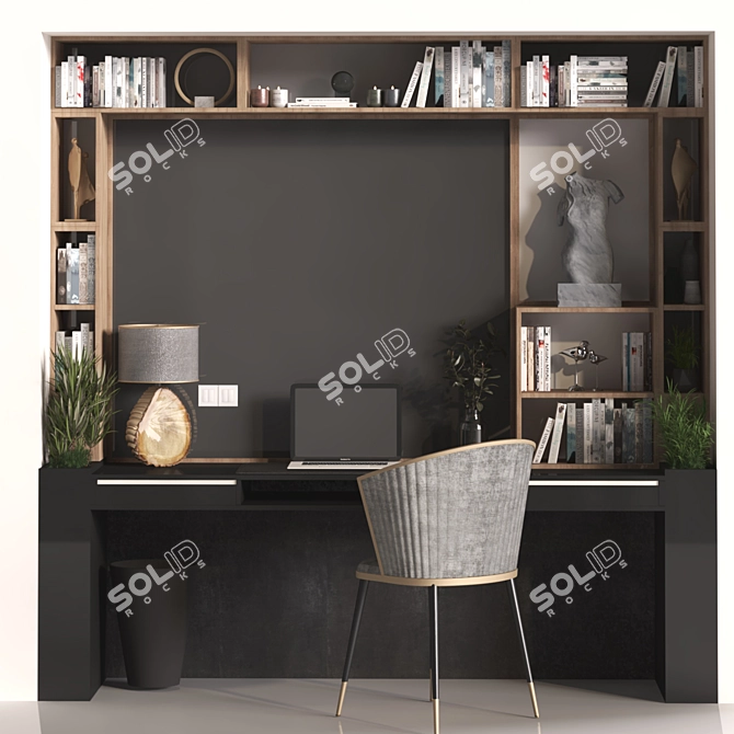 Modern Home Office Work Desk 3D model image 3