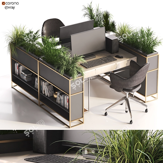 Modern Desk and Decor Set 3D model image 1