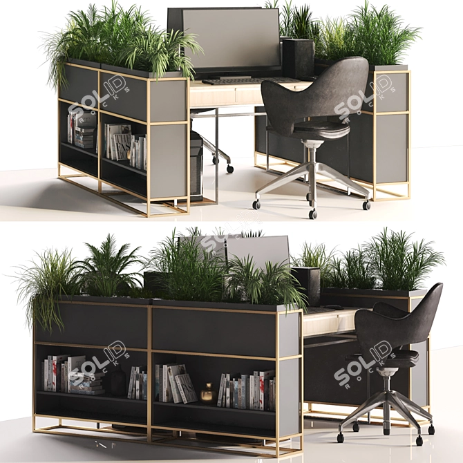 Modern Desk and Decor Set 3D model image 2