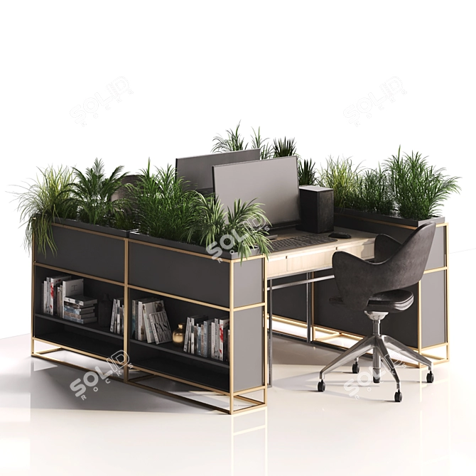 Modern Desk and Decor Set 3D model image 3