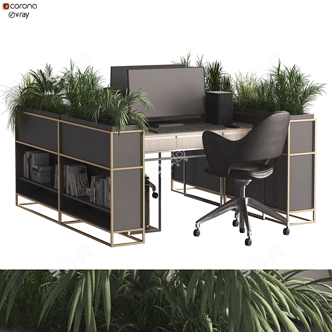 Modern Desk and Decor Set 3D model image 7
